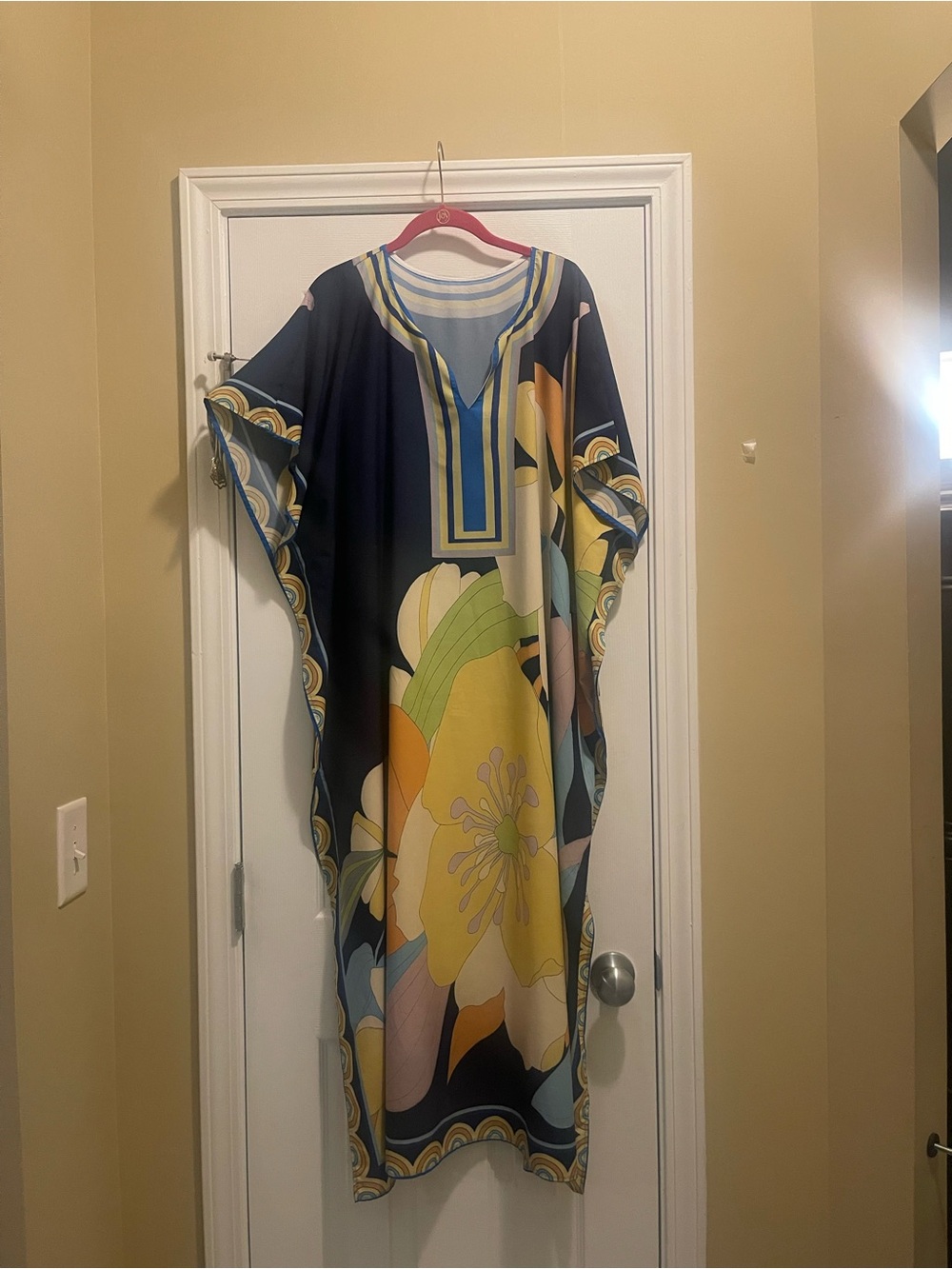 Colorful Floral Kaftan Tunic - Navy, Yellow, Green - Picture 9 of 16